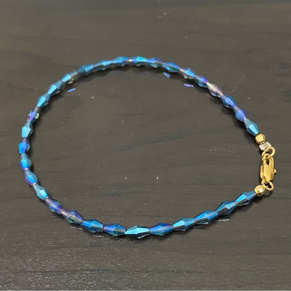 Handmade Blue Iridescent Beads Boho Stackable Bracelet - Picture 4 of 11